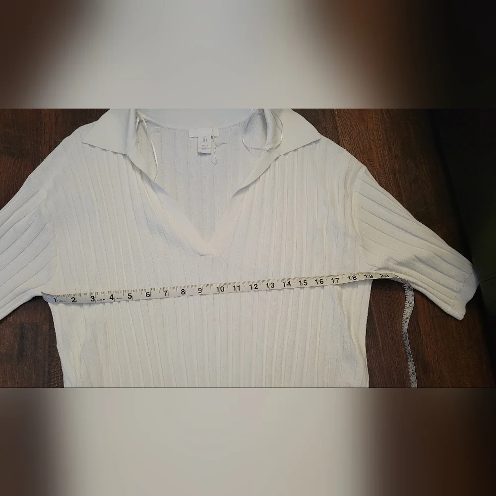 H&M Ivory Ribbed Collared Blouse - Picture 8 of 9